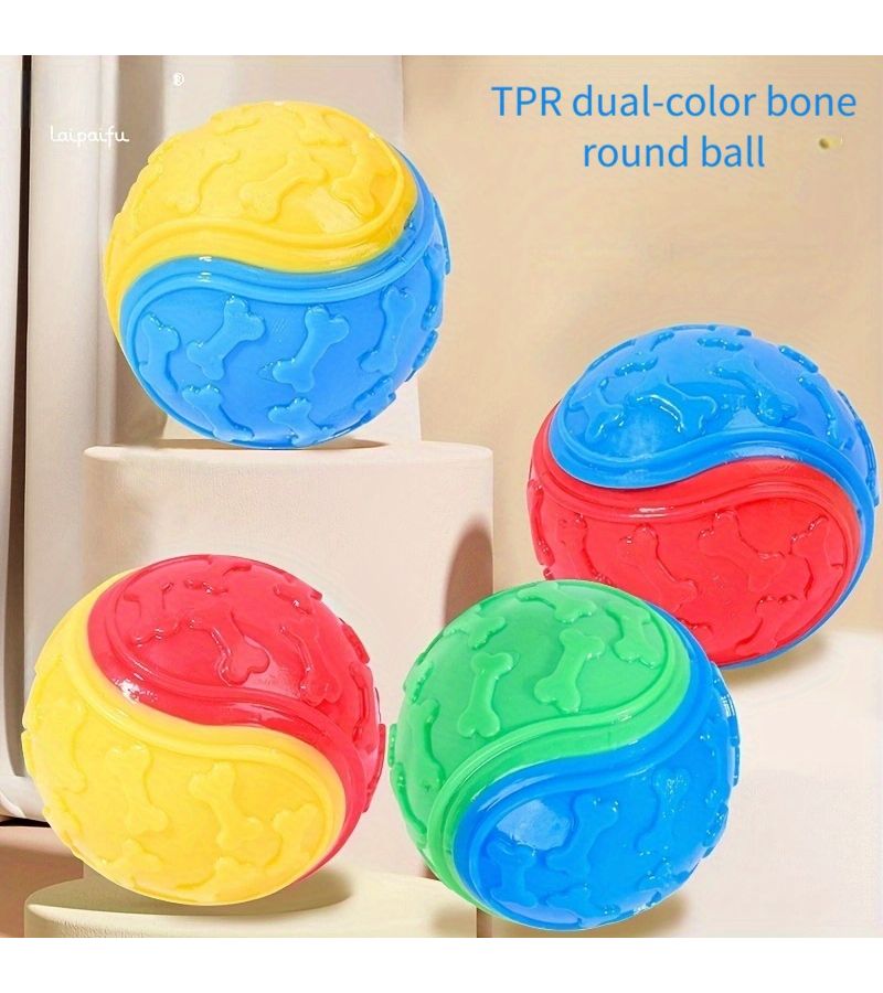 3pcs TPR Dual Color Bone Pattern Squeaky Dog Toy Balls for Medium Breeds Interactive Play - Image 2