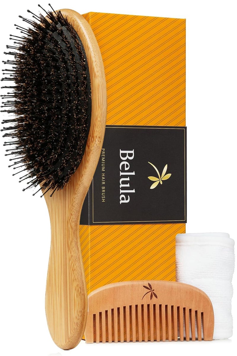 Premium Boar Bristle Hair Brush for Thick Hair Set Hairbrush for Women With Thick Long or Curly Hair Restores Hairs Shine and Health Comb Travel Bag  Spa Headband Included