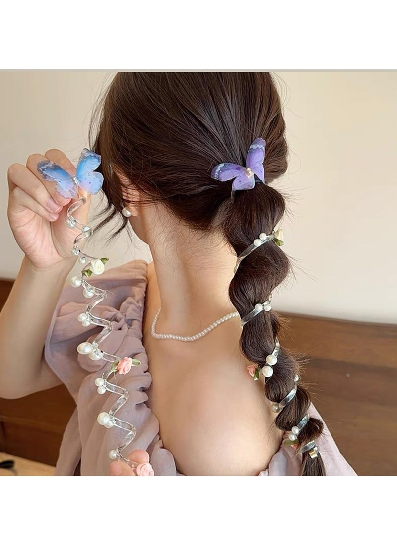 إسكدنيا أربطة شعر مضفورة بسلك هاتف مضفر، حاملات ذيل حصان مرنة غير مجعدة مع لؤلؤة على شكل فراشة للنساء والفتيات - Image 4