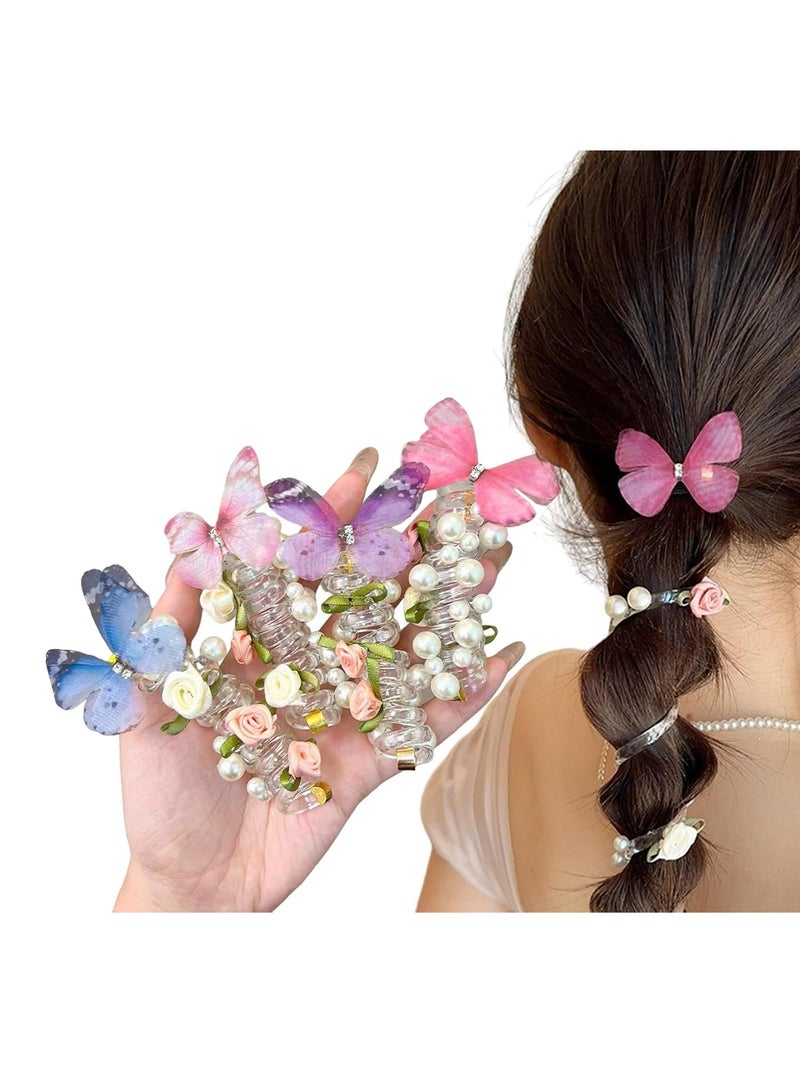 إسكدنيا أربطة شعر مضفورة بسلك هاتف مضفر، حاملات ذيل حصان مرنة غير مجعدة مع لؤلؤة على شكل فراشة للنساء والفتيات - Image 1