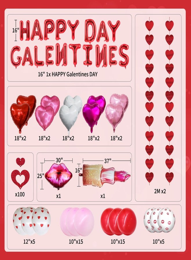 Zeptrix 172Pcs Happy Galentines Day Balloons Decorations Galentines Balloons Set Include Happy Galentine’s Day,Lip,Heart Shape,Lipstick Shape Foil Balloon and Latex Balloon for Galentine Days Party Decor - Image 2