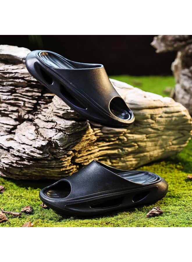 Xggc Trendy Slippers For Men, Summer Outdoor Wear, Sports-resistant Thick-soled Non-slip Sandals For Men, Black, Size 44-45
