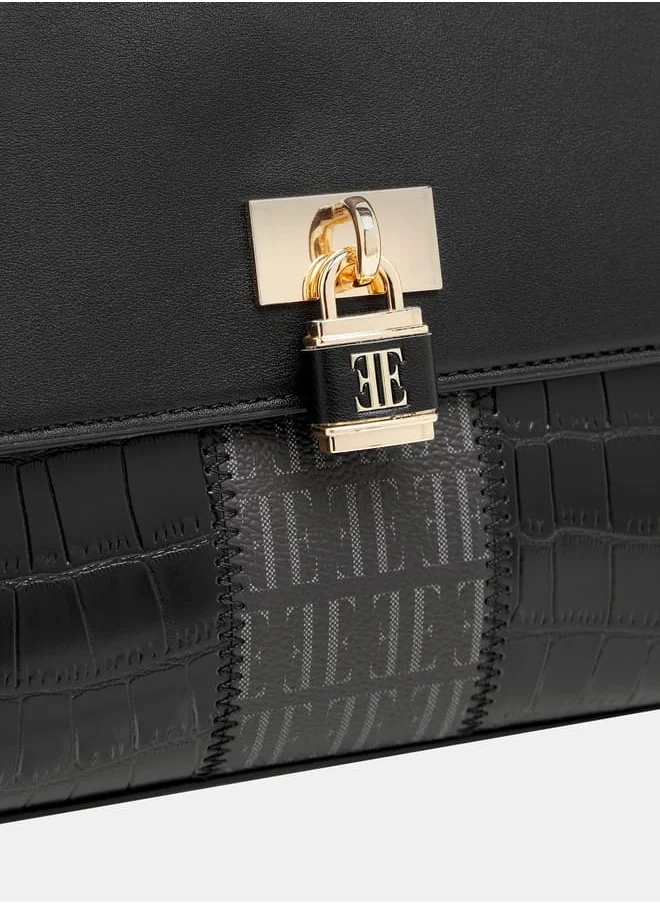 ايل Women Monogram Print Satchel Bag with Adjustable Strap and Button Closure