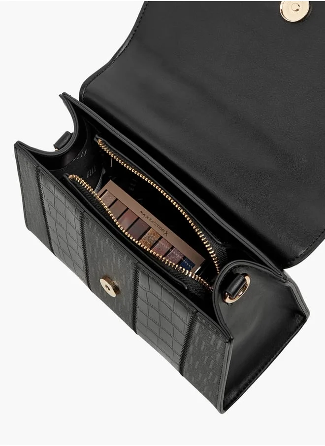 ايل Women Monogram Print Satchel Bag with Adjustable Strap and Button Closure