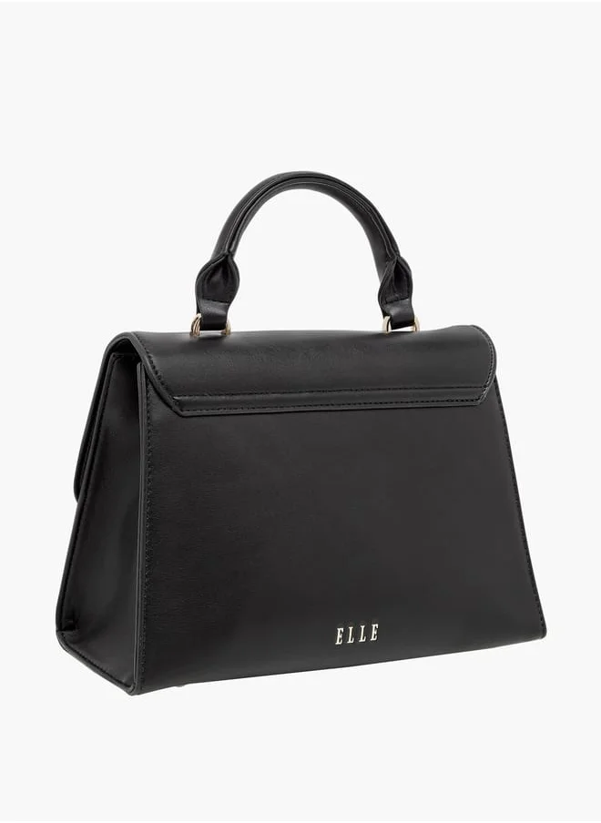 ايل Women Monogram Print Satchel Bag with Adjustable Strap and Button Closure
