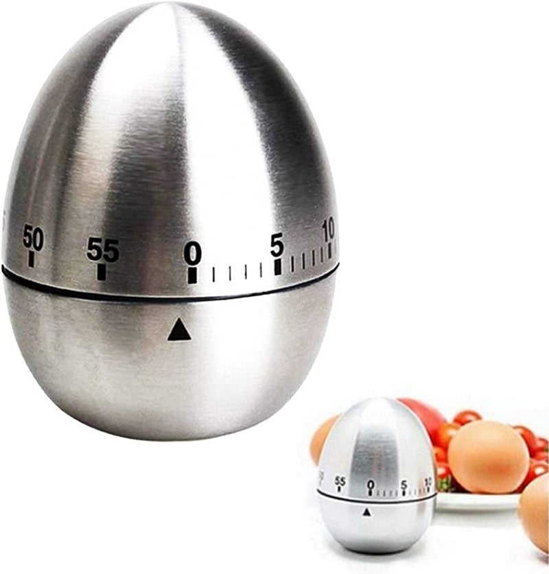 bosig Egg Kitchen Timer Cute Manual Mechanical Kitchen Timer Stainless Steel Egg Shaped Mechanical Rotating Alarm with 60 Minutes for Cooking Multicolour - Image 1