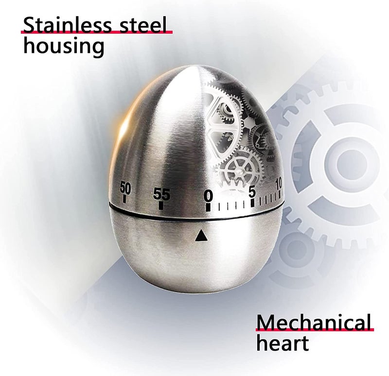 bosig Egg Kitchen Timer Cute Manual Mechanical Kitchen Timer Stainless Steel Egg Shaped Mechanical Rotating Alarm with 60 Minutes for Cooking Multicolour - Image 2