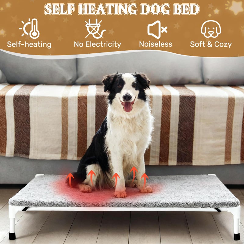 Clysee Large Self-Warming Dog Cot Pad for Elevated Dog Beds Extra Warm Thermal Pet Pad Mat with Corner Straps 28x42inch Removable Washable Cover Non-Slip Bottom - Image 4