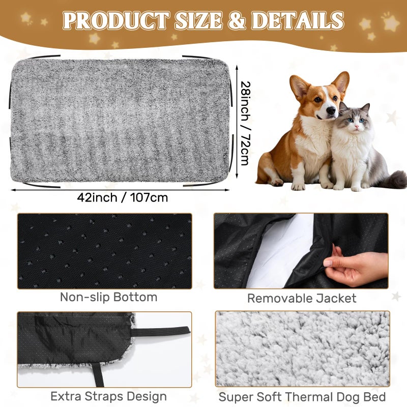 Clysee Large Self-Warming Dog Cot Pad for Elevated Dog Beds Extra Warm Thermal Pet Pad Mat with Corner Straps 28x42inch Removable Washable Cover Non-Slip Bottom - Image 2
