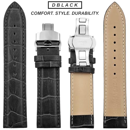 DBLACK ''HOOK'' Leather Watch Strap with Butterfly Lock, Bamboo Design Pattern Full Padded Watch Belt // For 18mm, 20mm, 22mm, or 24mm Watch Band (Choose Your Size & Color) (Black, 22mm) - Image 5
