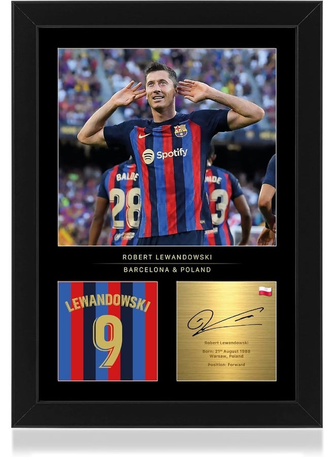 Win FC Robert Lewandowski Signed A4 Framed Photo Display - Reproduced Digital Signature - Gift For Barcelona Fans - Image 1