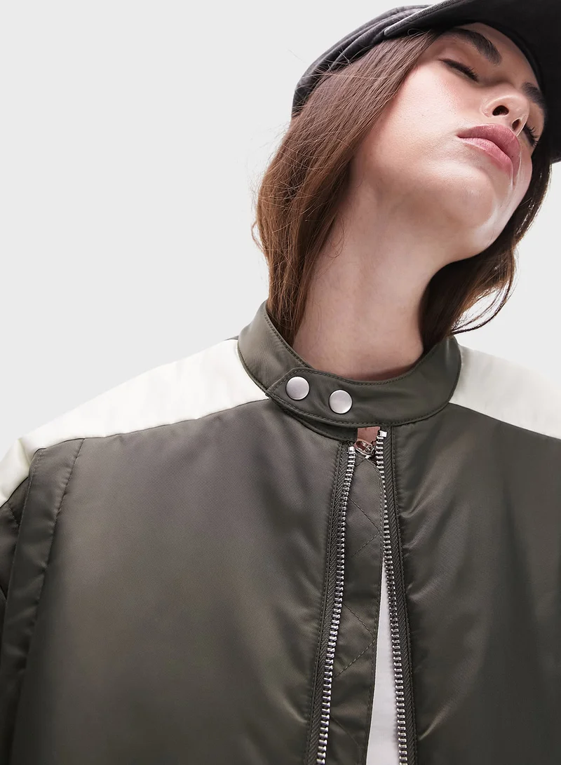 توب شوب Topshop nylon moto bomber jacket in green - MGREEN