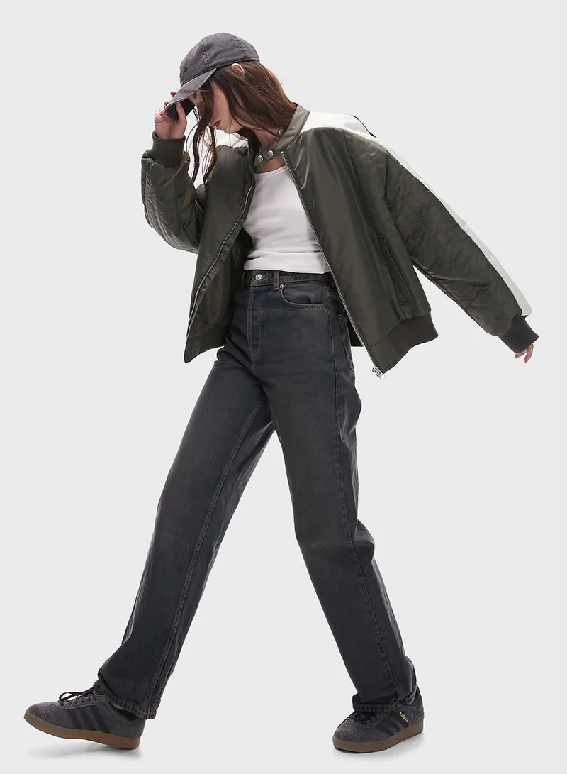 توب شوب Topshop nylon moto bomber jacket in green - MGREEN