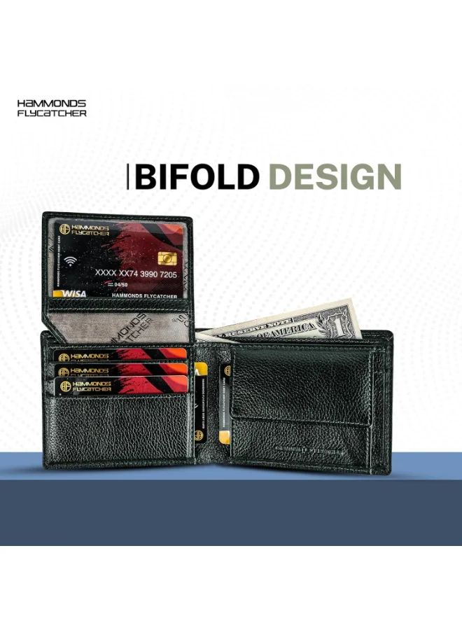  هاموندز فلاي كاتشر محفظة جلدية أصلية ثنائية الطي للرجال، مزودة بتقنية الحماية من تحديد الهوية بموجات الراديو (RFID)، محفظة رجالية، محافظ جلدية للرجال، محفظة أنيقة بستة فتحات للبطاقات، وفتحة واحدة لبطاقة الهوية، وجيب للعملات المعدنية، هدية مثالية للرجال - أخضر