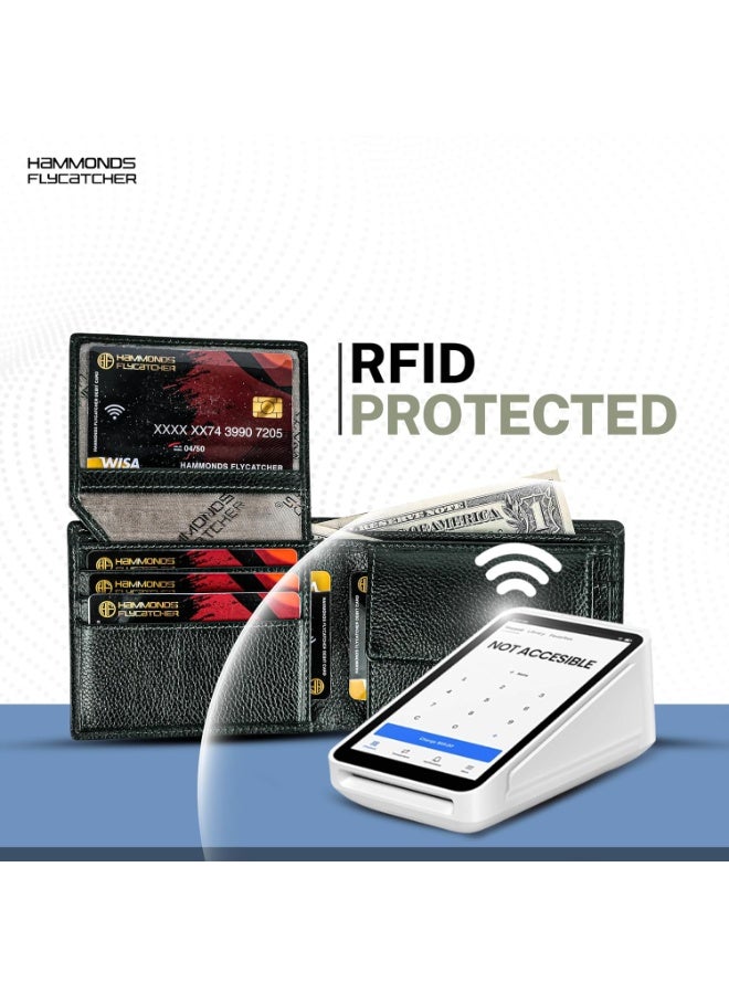  هاموندز فلاي كاتشر محفظة جلدية أصلية ثنائية الطي للرجال، مزودة بتقنية الحماية من تحديد الهوية بموجات الراديو (RFID)، محفظة رجالية، محافظ جلدية للرجال، محفظة أنيقة بستة فتحات للبطاقات، وفتحة واحدة لبطاقة الهوية، وجيب للعملات المعدنية، هدية مثالية للرجال - أخضر - Image 4