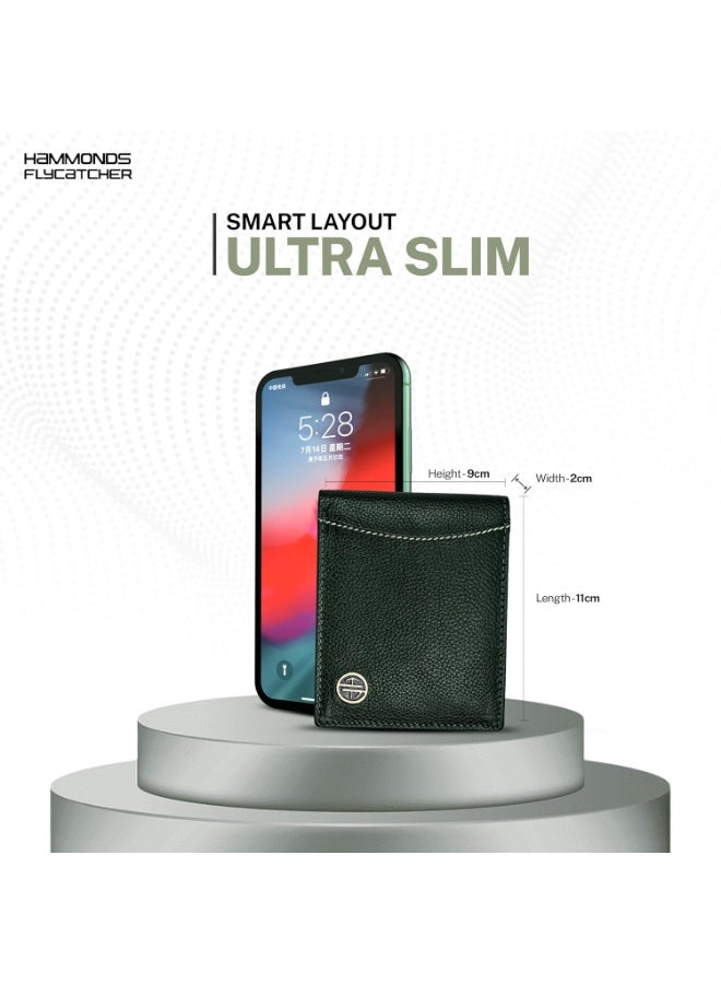  هاموندز فلاي كاتشر محفظة جلدية أصلية ثنائية الطي للرجال، مزودة بتقنية الحماية من تحديد الهوية بموجات الراديو (RFID)، محفظة رجالية، محافظ جلدية للرجال، محفظة أنيقة بستة فتحات للبطاقات، وفتحة واحدة لبطاقة الهوية، وجيب للعملات المعدنية، هدية مثالية للرجال - أخضر - Image 5
