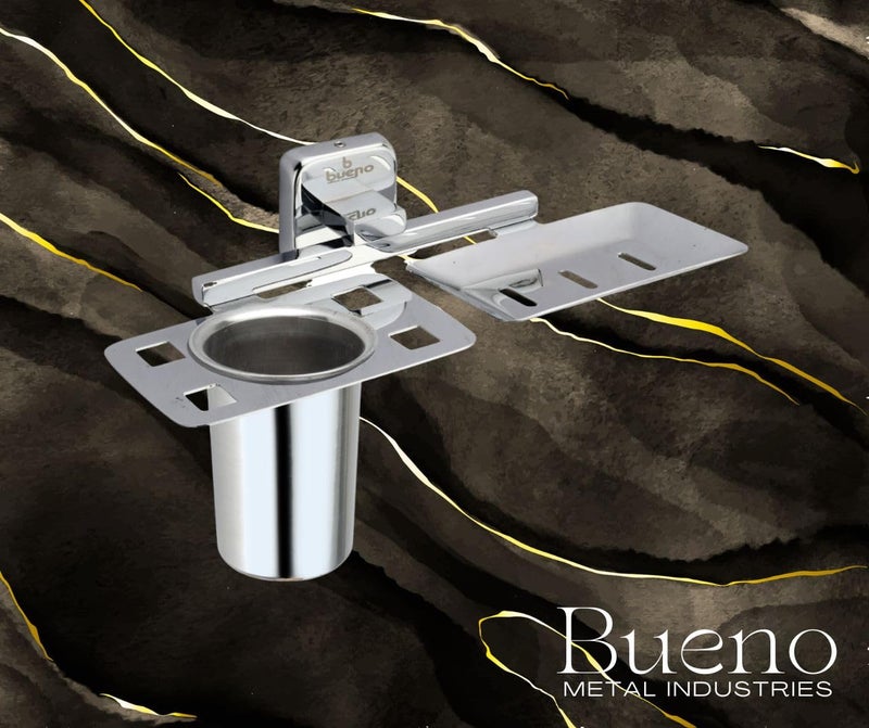 Bueno Stainless Steel 2 in 1 Soap Dish with Tumbler Holder Soap Holder Bathroom Accessories Nano Chrome - Image 2