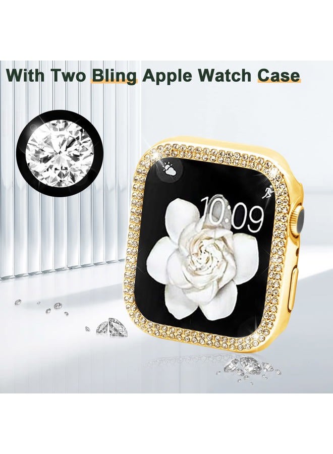 Mosonio Compatible with Apple Watch Band Series 9/8/7 41mm with Case Women, Bling Metal Wristband Strap with 2 Pack Bling PC Protective Cover for iWatch 41mm Series 9/8/7(41mm, Gold) - Image 4
