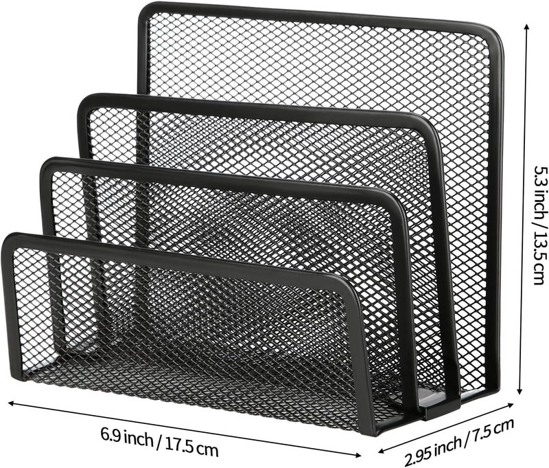 PRAMANTA Metal Mesh Organizer 3 Compartments Letter Paper File Storage Rack for Office and Home Document File Rack Holder Tray Organizer, Black, 17 * 7 * 13 cm (1Pcs) - Image 4