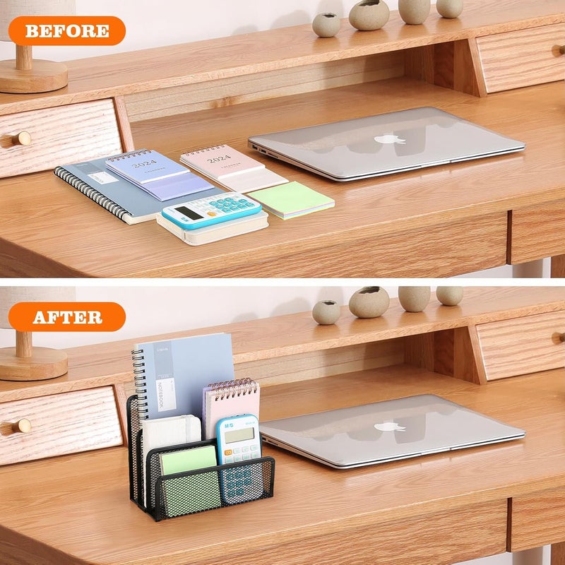 PRAMANTA Metal Mesh Organizer 3 Compartments Letter Paper File Storage Rack for Office and Home Document File Rack Holder Tray Organizer, Black, 17 * 7 * 13 cm (1Pcs) - Image 3