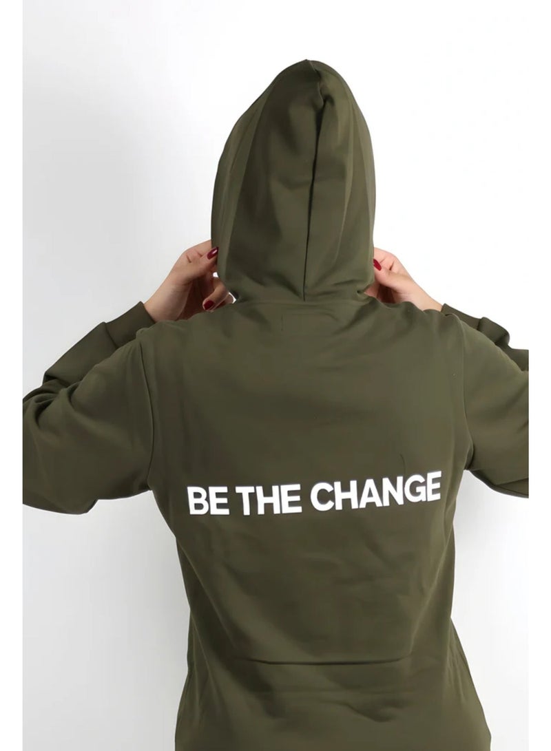 ZAAS Be The Change Relaxed Fit Hoodie - Olive Green - Image 5