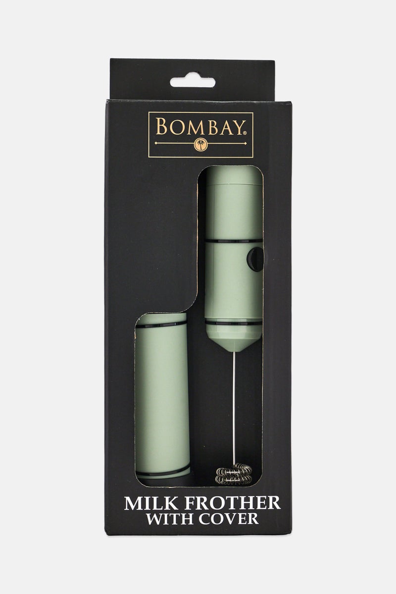 Bombay Stainless Steel Milk Frother With Cover, Sage Green - Image 1