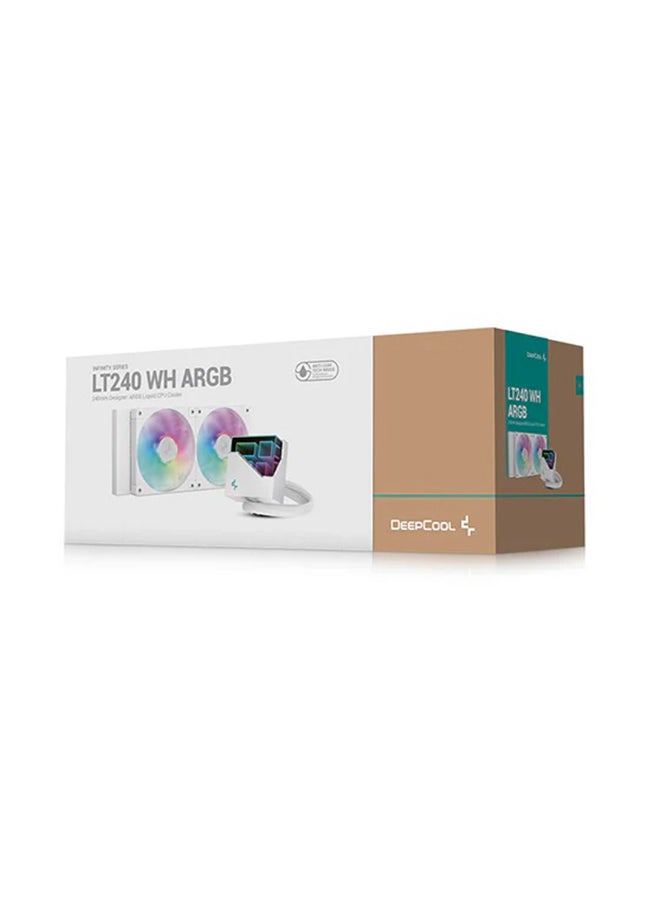 DEEPCOOL - LT240 ARGB Liquid CPU Cooler, 240mm Radiator, 2*FD12 Fans, 600-2400 RPM Fan Speed, 72.04 CFM Airflow, 3400 RPM±10% Pump Speed, ARGB LED Lights, Hydro Bearing, R-LT240-WHAMNC-G-1 - Image 1