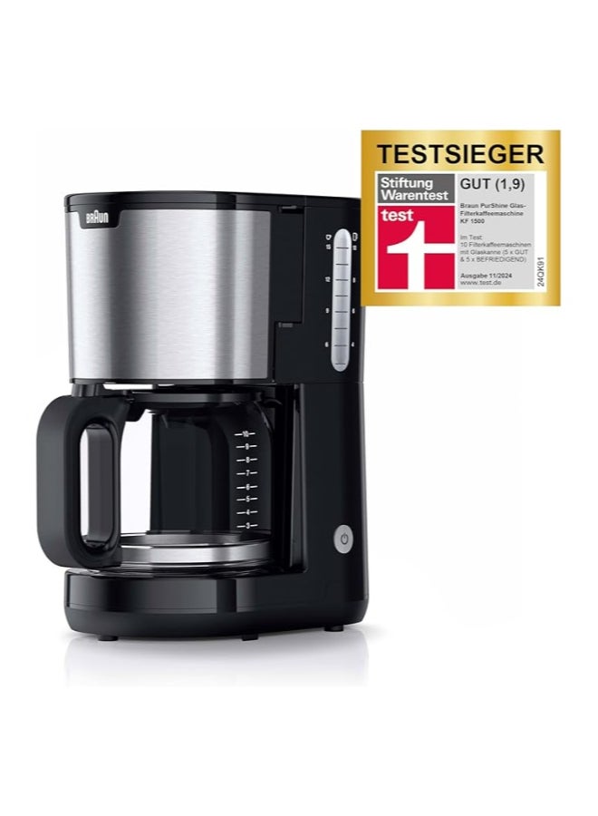 Household PurShine KF1500 BK, Filter Coffee Machine with Glass Jug for up to 10 Cups, OptiBrew System, Automatic Shutdown, 1000 Watts 10 L 1000 W KF1500BK BLACK