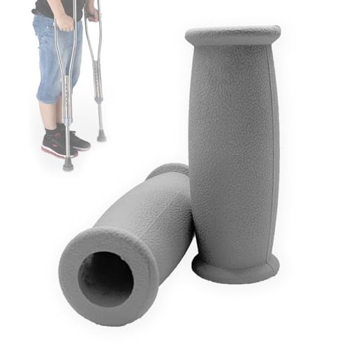MESINURS Crutch Solid Hand Grip Replacement Cane Crutch Handgrips 2 Pcs Gray - Image 2