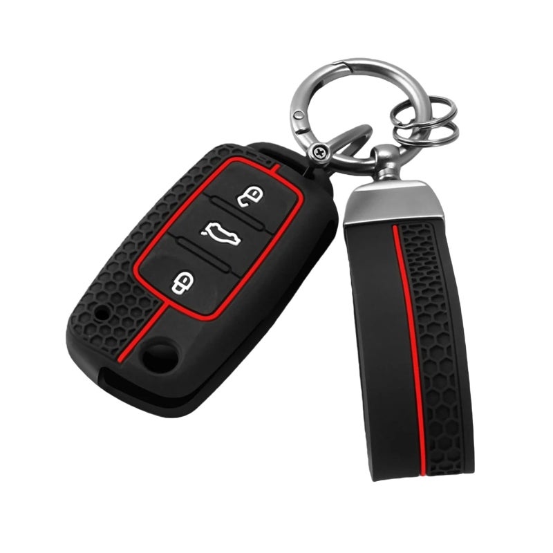 Red Leather Car Key Case Cover Compatible for Multiple Volkswagen Models - Image 2