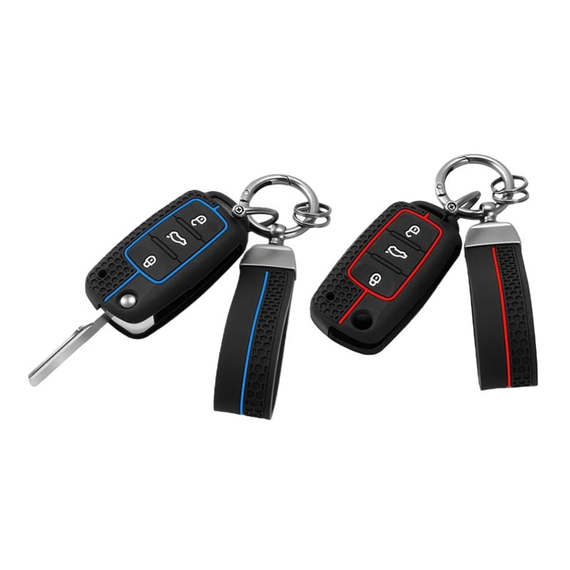Red Leather Car Key Case Cover Compatible for Multiple Volkswagen Models - Image 4