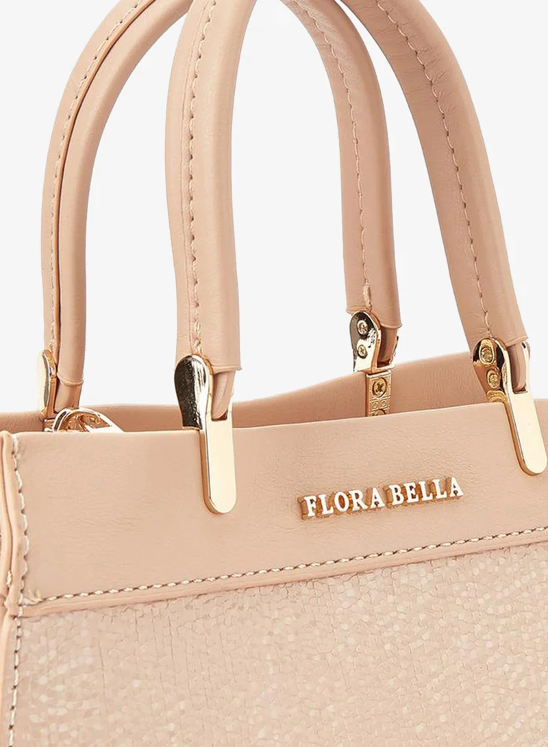 Flora Bella By Shoexpress CREAM Textured Tote Bag with Double Handle and Zip Closure for Women | Best Price UAE