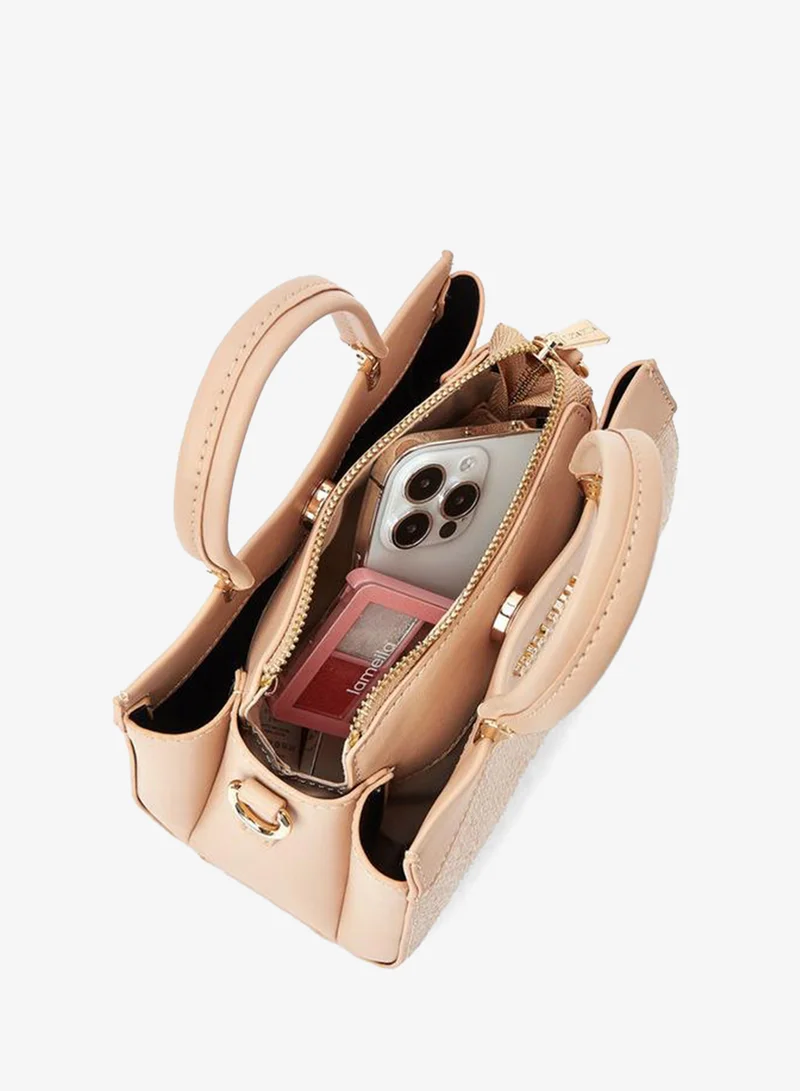 Flora Bella By Shoexpress CREAM Textured Tote Bag with Double Handle and Zip Closure for Women | Best Price UAE