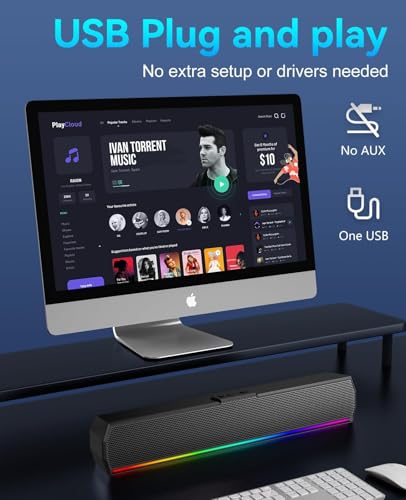 Kunodi USB Computer Speakers for Desktop Monitor, PC Speakers with Stereo Sound, Colorful Light Modes, Plug & Play, USB C Powered for Computer Laptop Monitor Tablet Work - Image 3