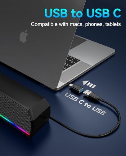 Kunodi USB Computer Speakers for Desktop Monitor, PC Speakers with Stereo Sound, Colorful Light Modes, Plug & Play, USB C Powered for Computer Laptop Monitor Tablet Work - Image 4
