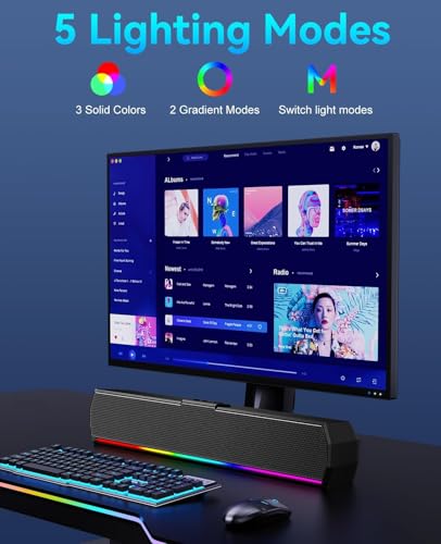 Kunodi USB Computer Speakers for Desktop Monitor, PC Speakers with Stereo Sound, Colorful Light Modes, Plug & Play, USB C Powered for Computer Laptop Monitor Tablet Work - Image 5