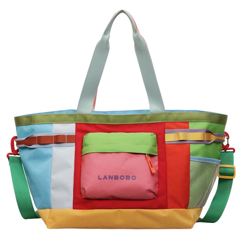 Macaron Color Block Travel Duffel Bag, Large Capacity, Waterproof - Image 5