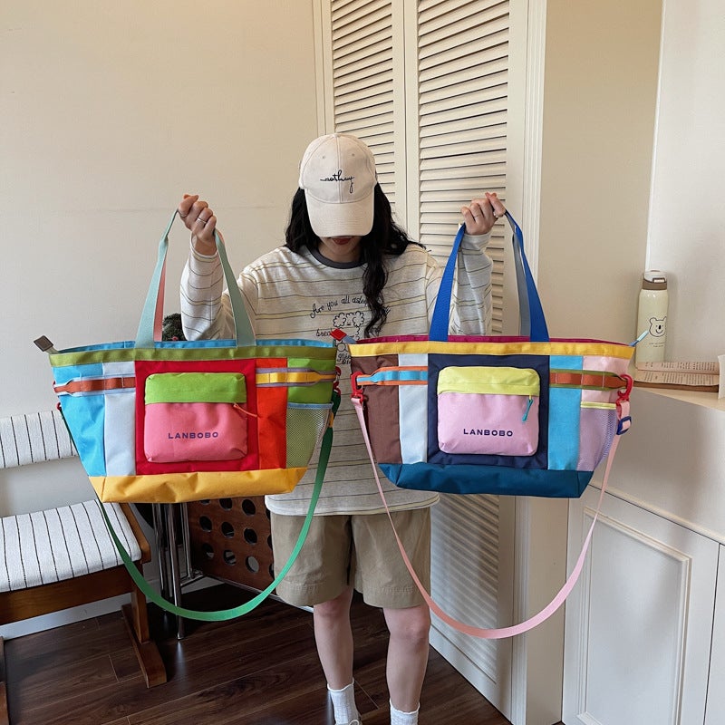 Macaron Color Block Travel Duffel Bag, Large Capacity, Waterproof - Image 3