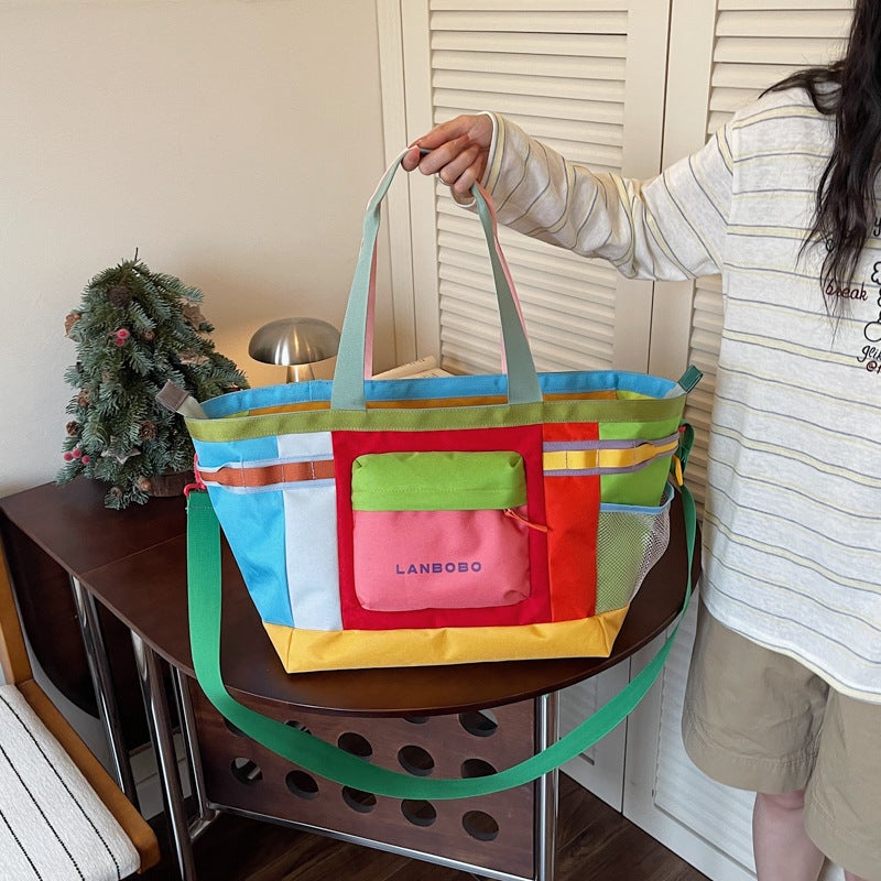 Macaron Color Block Travel Duffel Bag, Large Capacity, Waterproof - Image 2