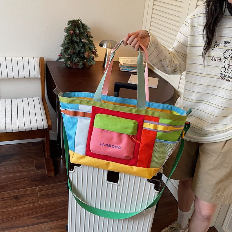 Macaron Color Block Travel Duffel Bag, Large Capacity, Waterproof - Image 1