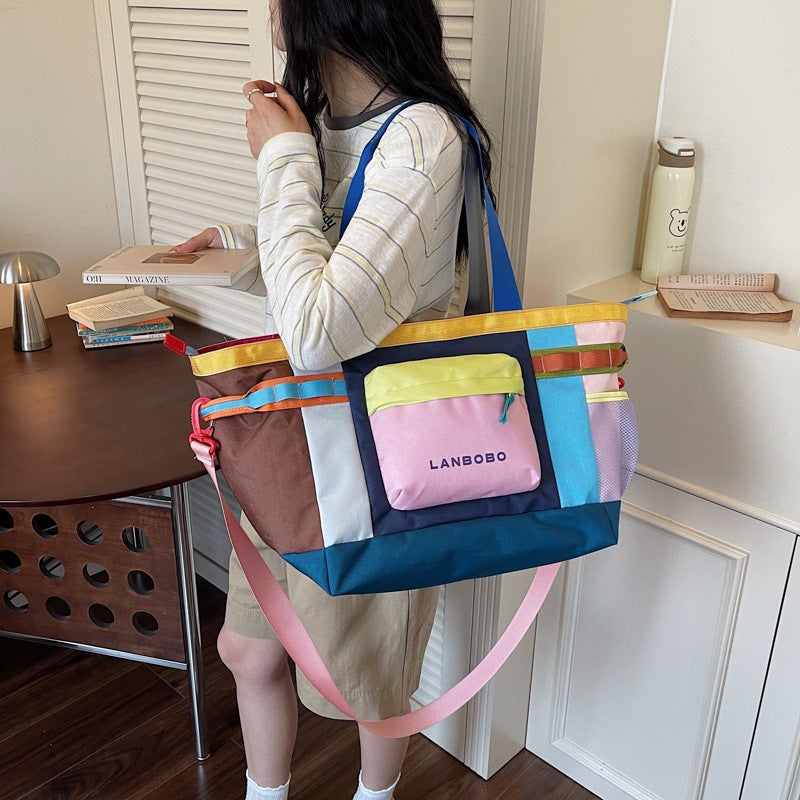 Macaron Color Block Travel Duffel Bag, Large Capacity, Waterproof - Image 4