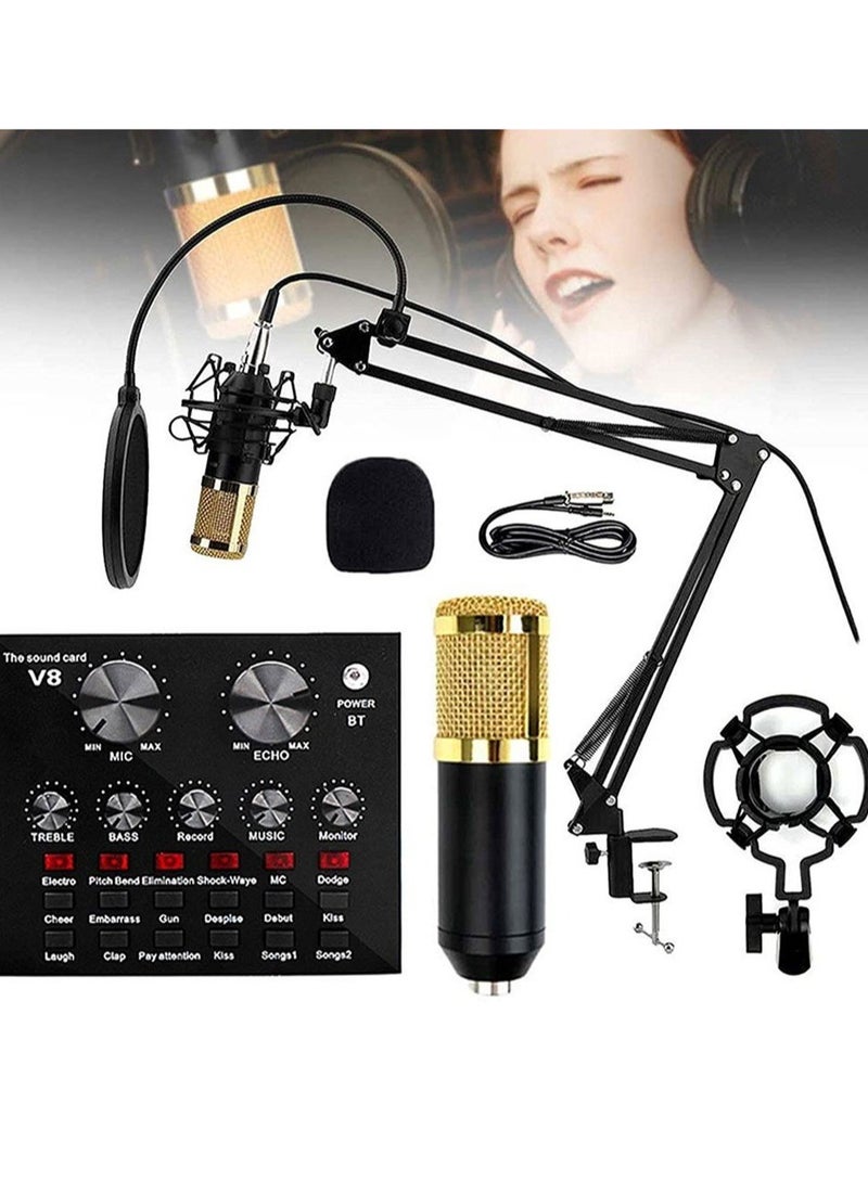 ELTRAZONE Microphone,Live Sound Card & BM800 Suspension Microphone Kit Broadcasting Recording Condenser Microphone Set Intelligent Volume Audio Mixer Sound Card for Computer PC Live Sound - Image 1
