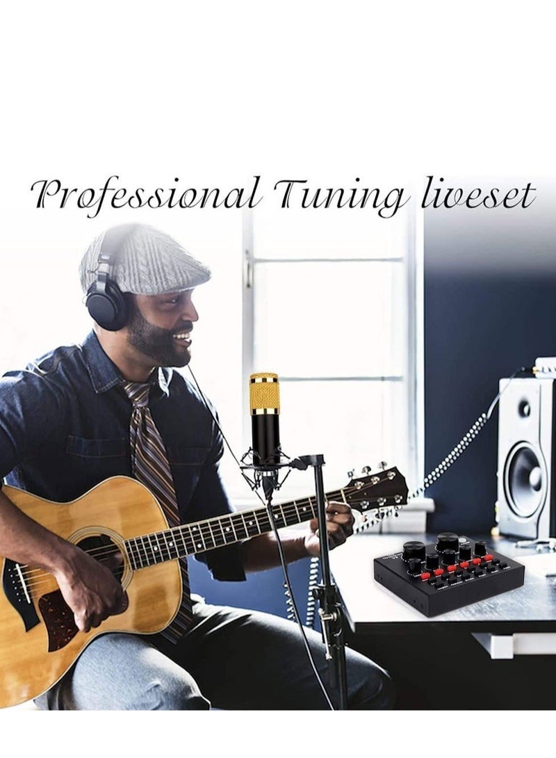 ELTRAZONE Microphone,Live Sound Card & BM800 Suspension Microphone Kit Broadcasting Recording Condenser Microphone Set Intelligent Volume Audio Mixer Sound Card for Computer PC Live Sound - Image 2