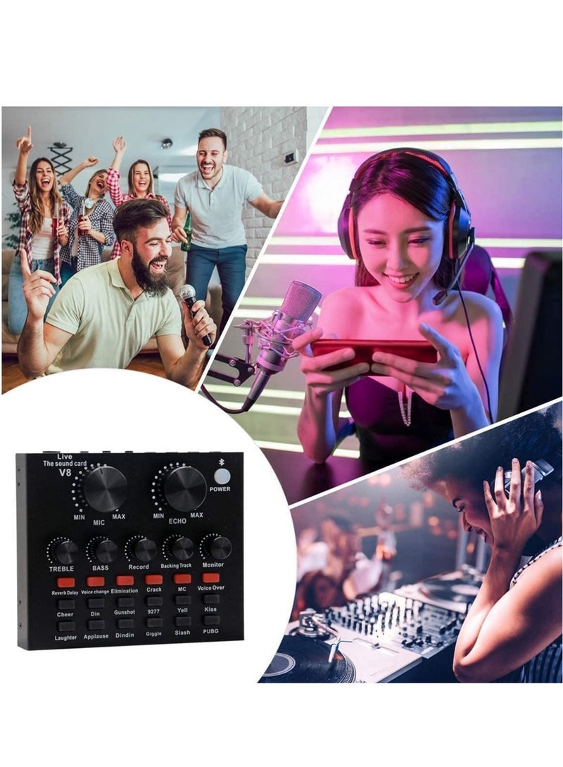 ELTRAZONE Microphone,Live Sound Card & BM800 Suspension Microphone Kit Broadcasting Recording Condenser Microphone Set Intelligent Volume Audio Mixer Sound Card for Computer PC Live Sound - Image 3