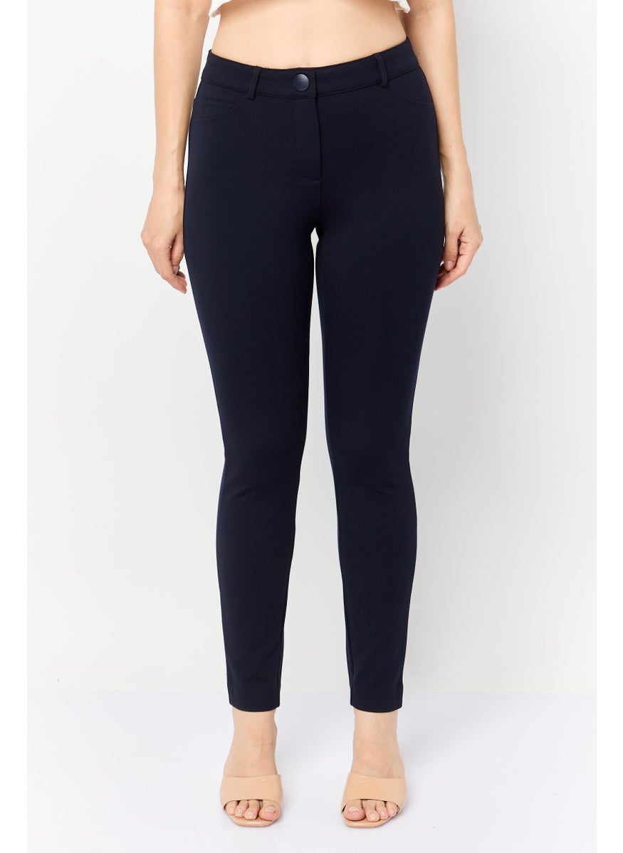 Zero Women Skinny Fit Solid Stretchable Skinny Pants, Dark Navy  - Image 1
