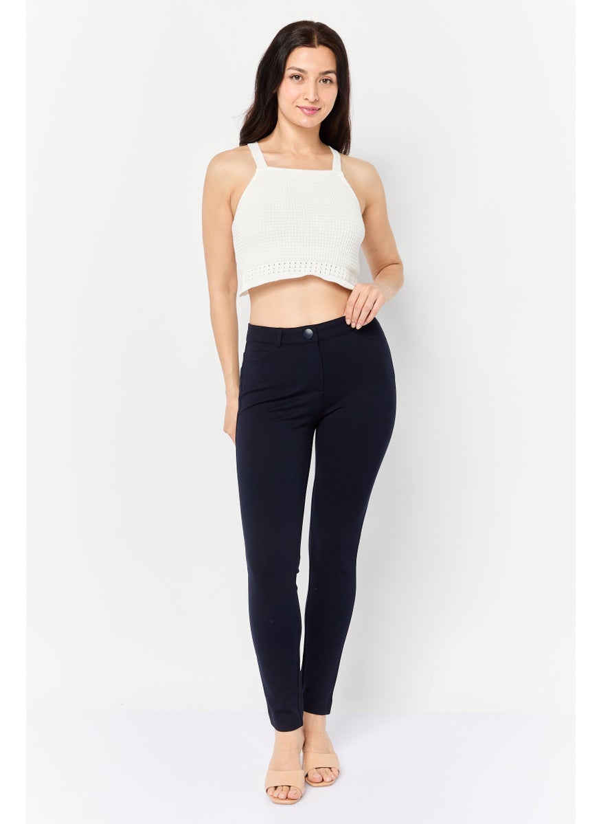 Zero Women Skinny Fit Solid Stretchable Skinny Pants, Dark Navy  - Image 3