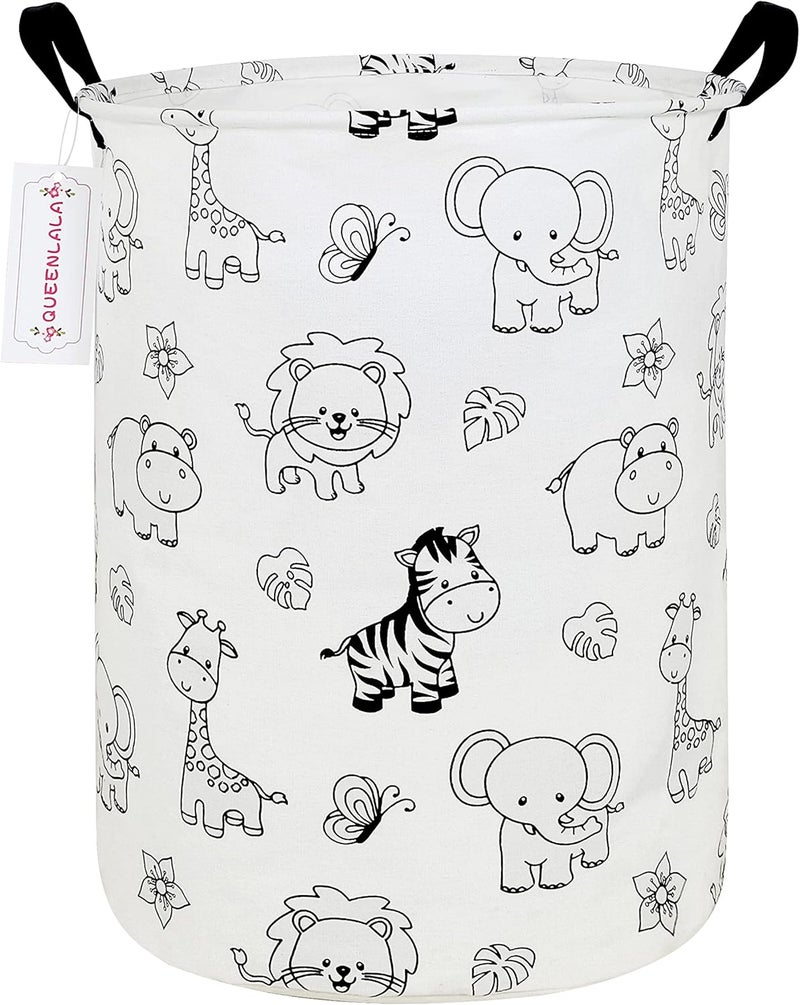 QUEENLALA Large Storage Basket,Laundry Hamper/Bathroom/Home Decor/Collapsible Round Storage Bin,Boys and Girls Hamper/Boxes/Clothing(Round-Black-Zoo) - Image 1