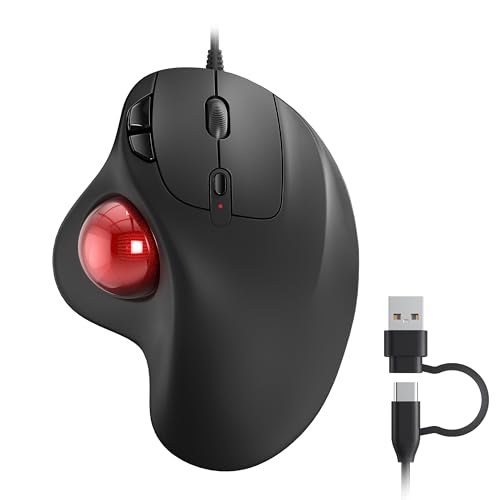 Nulea M509 Trackball Mouse Wired, Ergonomic Design, Easy Thumb Control, Precise & Smooth Tracking, 2-in-1 Interface (Type A &Type C), Compatible for PC, Laptop, Mac, Windows(Red). - Image 1