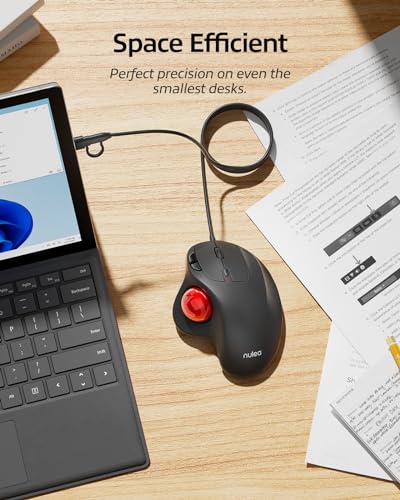 Nulea M509 Trackball Mouse Wired, Ergonomic Design, Easy Thumb Control, Precise & Smooth Tracking, 2-in-1 Interface (Type A &Type C), Compatible for PC, Laptop, Mac, Windows(Red). - Image 4