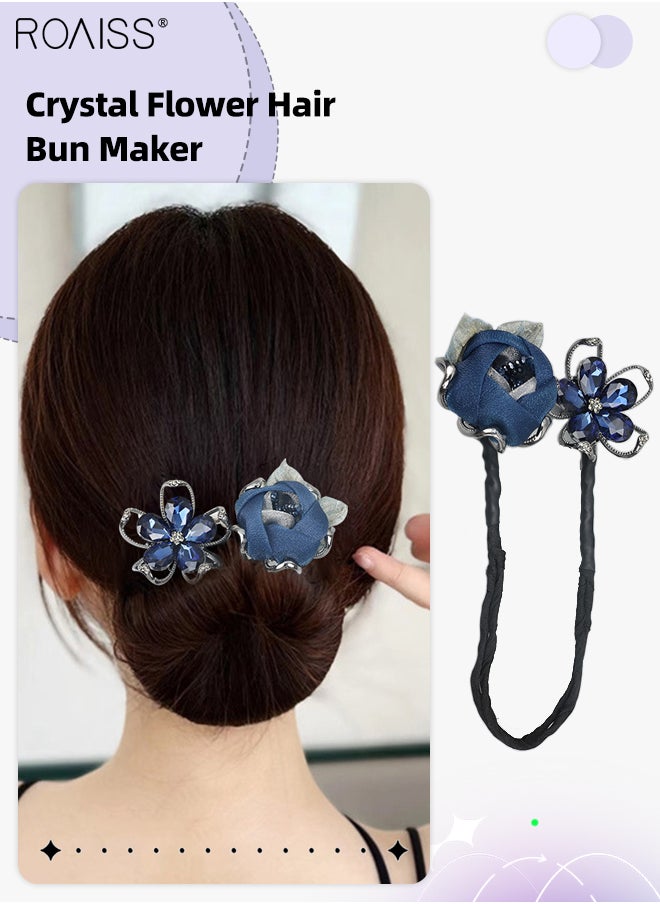 roaiss Bun Maker Crystal Flower Hair Clip Twist Headband Lazy Hair Styling Hairbands Ladies Banquet Accessories Hairstyle Stick for Long Hair Elegant Women Hairstyles, Black  - Image 1